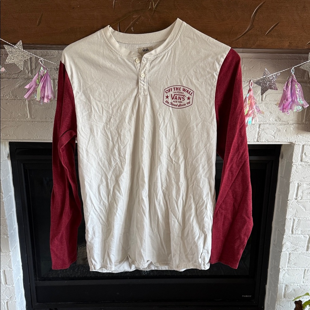Vans Off The Wall White and Red Henley Shirt
